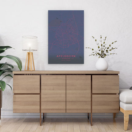 Canvas schilderij interieur Stadskaart Apeldoorn in het Blauw met Rood