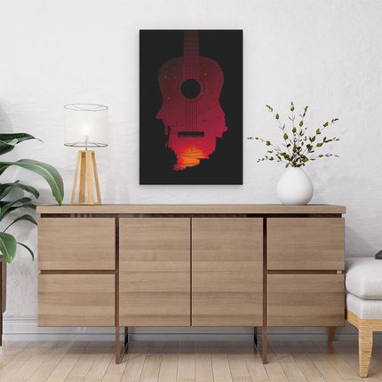Canvas schilderij interieur Zonsondergang in een Gitaar