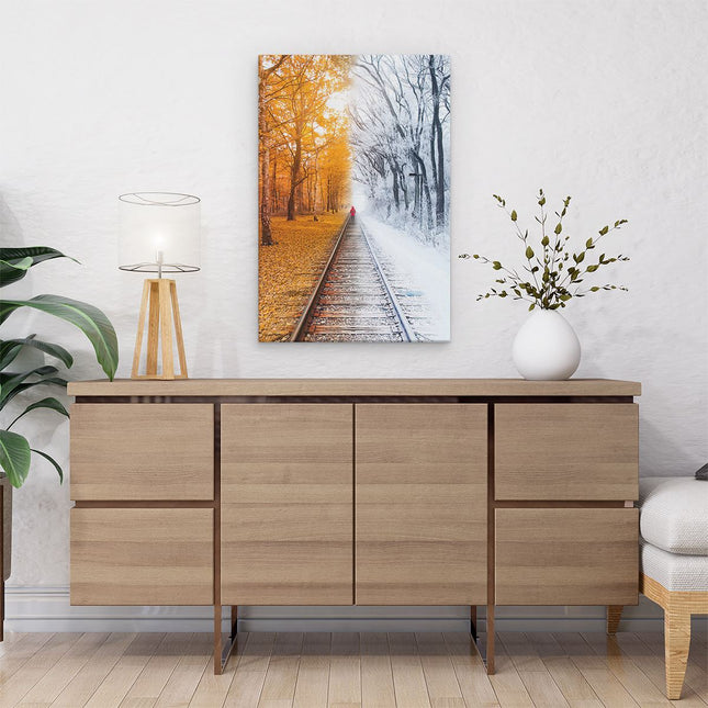Canvas schilderij interieur Trein Rails in de Herfst en Winter