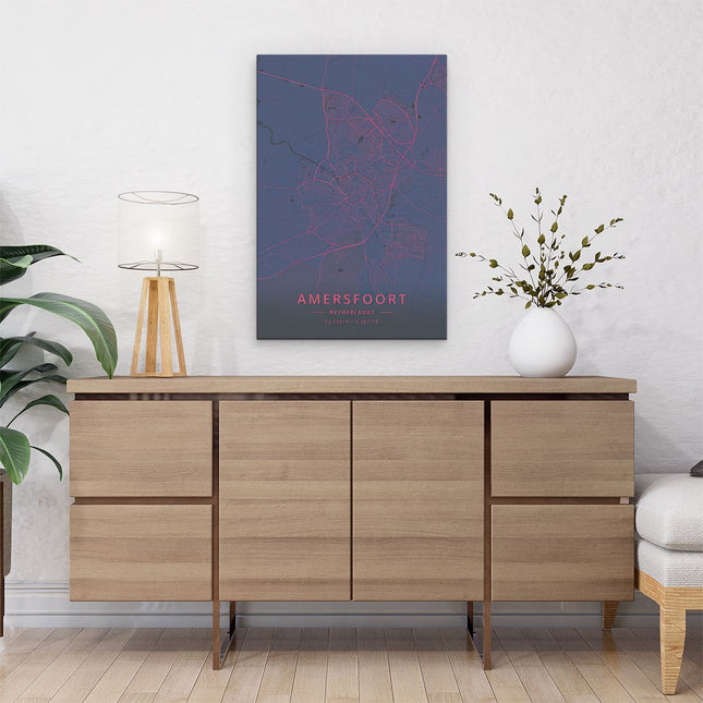 Canvas schilderij interieur Stadskaart Amersfoort in het Blauw