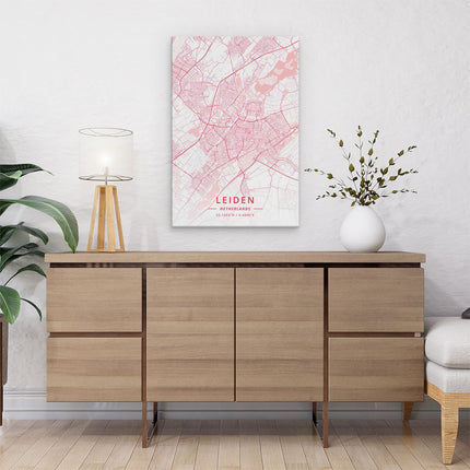 Canvas schilderij interieur Stadskaart Leiden in het Rood