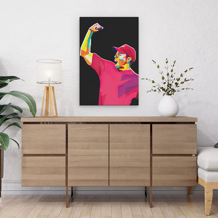 Canvas schilderij interieur Tiger Woods in Abstracte Kleuren