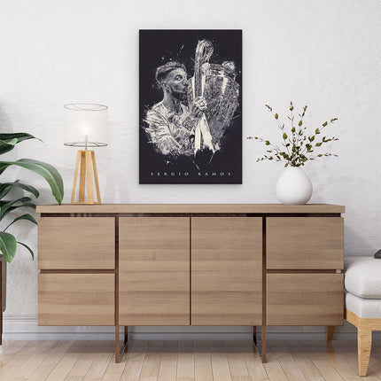 Canvas schilderij interieur Sergio Ramos met de Champions League Beker