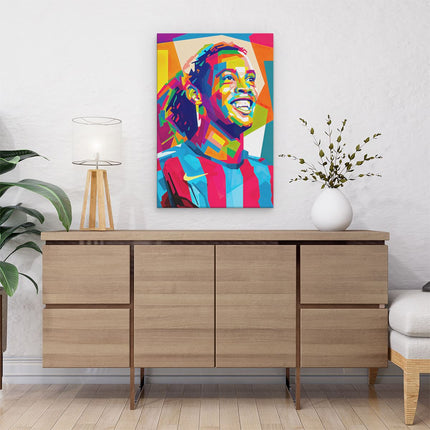 Canvas schilderij interieur Ronaldinho bij FC Barcelona in Abstracte Kleuren