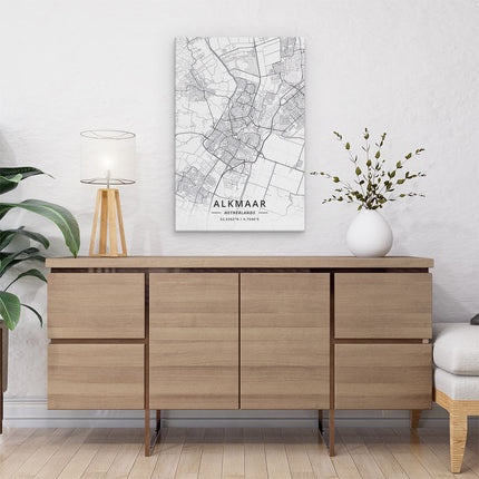 Canvas schilderij interieur Stadskaart Alkmaar in het Wit