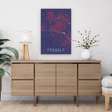 Canvas schilderij interieur Stadskaart Hengelo in het Paars Rood