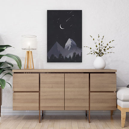 Canvas schilderij interieur Bos met Bergen in de Nacht