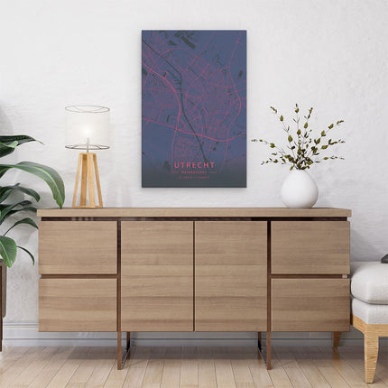 Canvas schilderij interieur Stadskaart Utrecht in het Paars met Roze