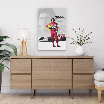 Canvas schilderij interieur Ayrton Senna met zijn Formule 1 Auto