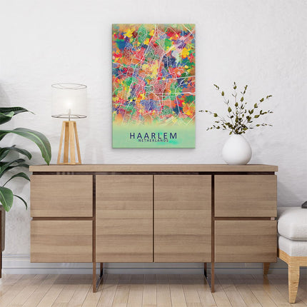 Canvas schilderij interieur Stadskaart Haarlem in Kleur