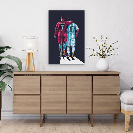 Canvas schilderij interieur Ronaldo en Messi 