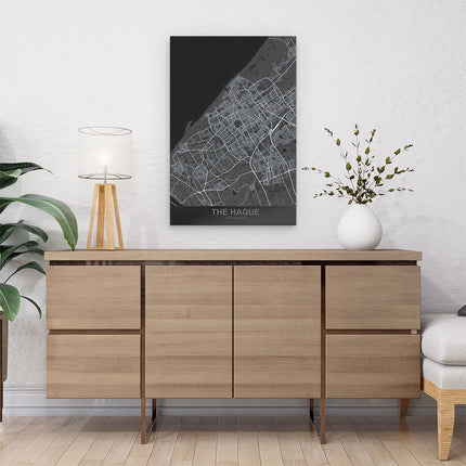 Canvas schilderij interieur Stadskaart The Hague in het Zwart