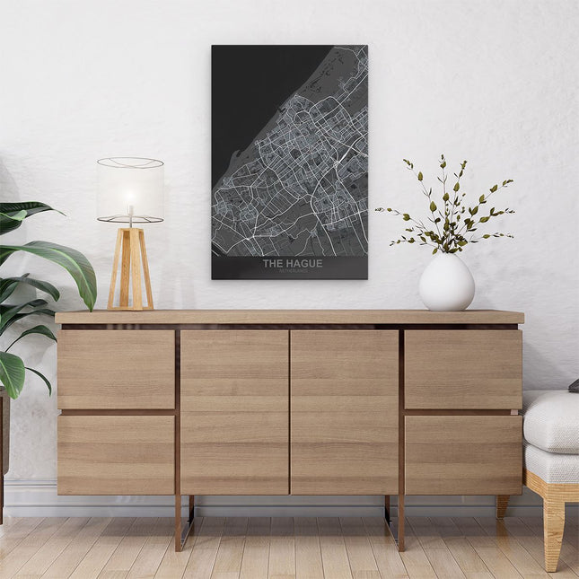 Canvas schilderij interieur Stadskaart The Hague in het Zwart