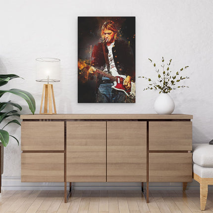 Canvas schilderij interieur Kurt Cobain speelt Gitaar