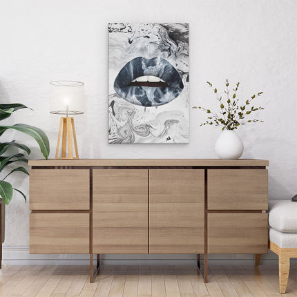 Canvas schilderij interieur Blauwe Lippen met Abstracte Kleuren