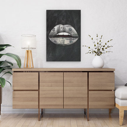 Canvas schilderij interieur Dollar Lippen op het Zwart