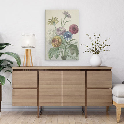 Canvas schilderij interieur Boeket met Bloemen in de Hals van een Groene Vaas - Willem van Leen
