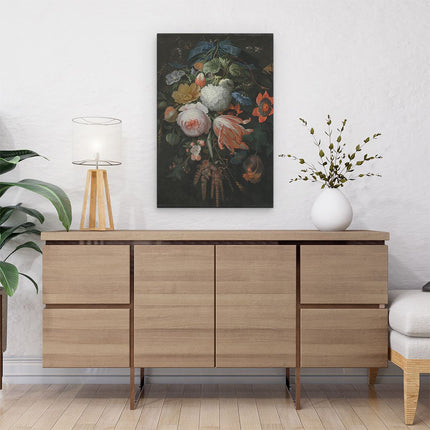 Canvas schilderij interieur Een Hangend Boeket - Abraham Mignon
