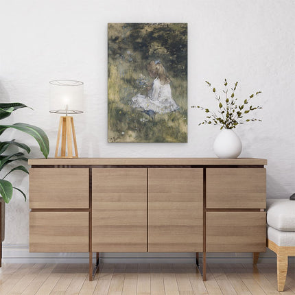 Canvas schilderij interieur Een Meisje met Bloemen in het Gras - Jacob Maris