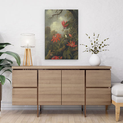 Canvas schilderij interieur Kolibrie en Passiebloemen - Martin Johnson Heade