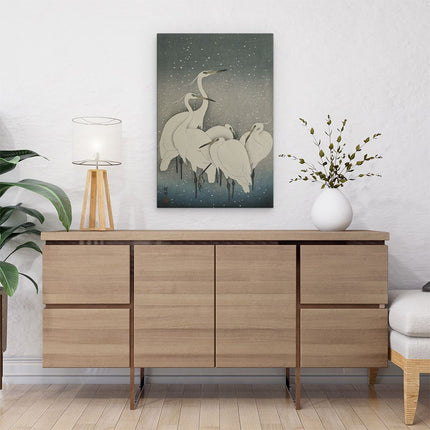 Canvas schilderij interieur Zilverreigers in de Sneeuw - Ohara Koson