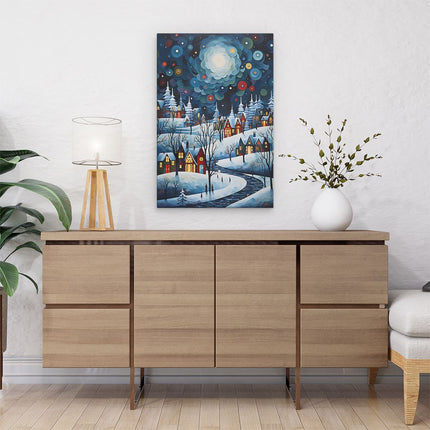 Canvas schilderij interieur Huisjes in de Winter - Tekening