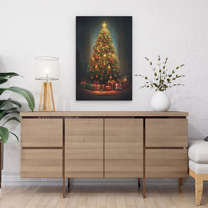 Canvas schilderij interieur Kerstboom met Versieringen - Decoratie - Kerst