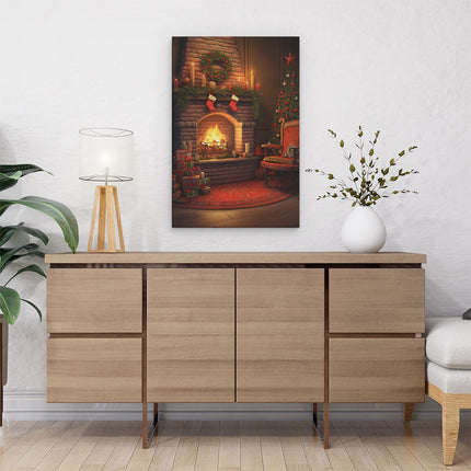 Canvas schilderij interieur Openhaard bij Kerst