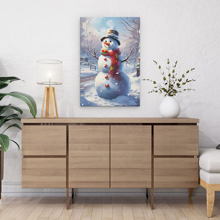 Canvas schilderij interieur Blije Sneeuwpop - Kerst