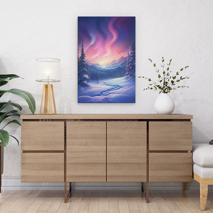 Canvas schilderij interieur Winter Landschap met het Poollicht