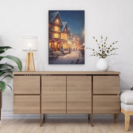Canvas schilderij interieur Vintage Winter Stad - Kerst
