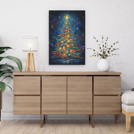 Canvas schilderij interieur Gekleurde Kerstboom - Kerst - Versieringen