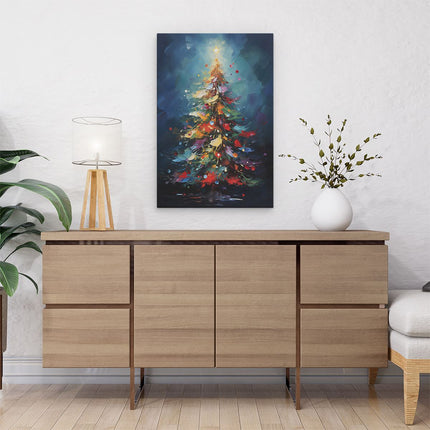 Canvas schilderij interieur Gekleurde Kerstboom - Kerst - Versieringen