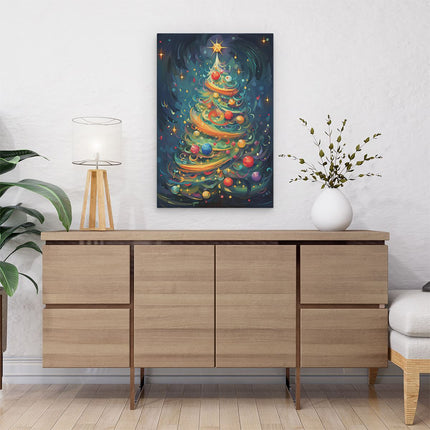 Canvas schilderij interieur Gekleurde Kerstboom - Kerst - Versieringen
