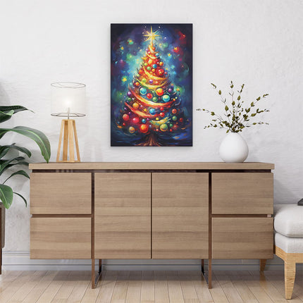 Canvas schilderij interieur Gekleurde Kerstboom - Kerst - Versieringen