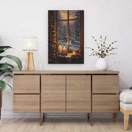 Canvas schilderij interieur Kerst Kaarsjes bij het Raam