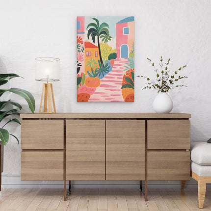 Canvas schilderij interieur Abstract - Tropisch Pad naar het Gekleurde Huis