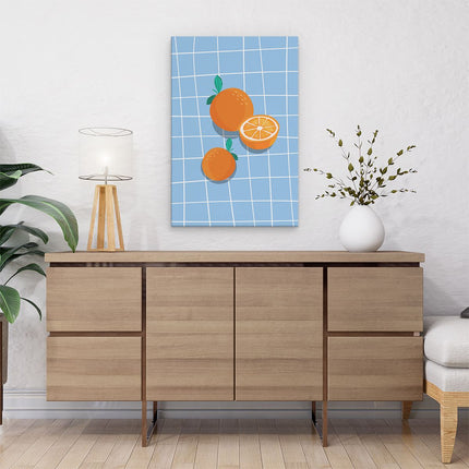 Canvas schilderij interieur Sinaasappels op een Tafelkleed - Abstract