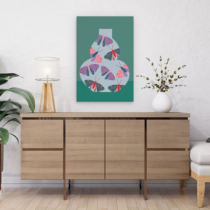 Canvas schilderij interieur Vlinders in een Vaas - Abstract