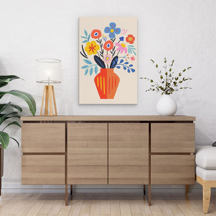 Canvas schilderij interieur Vaas met Kleur Bloemen - Abstract