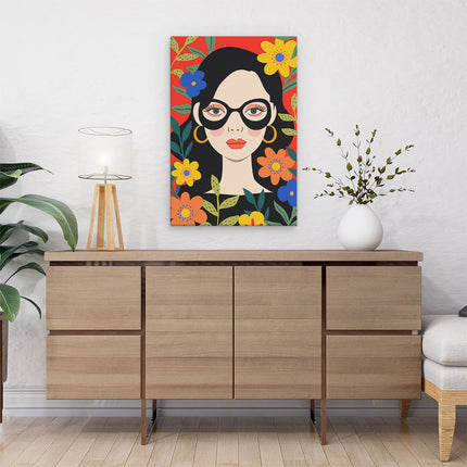 Canvas schilderij interieur Vrouw met Bloemen - Abstract