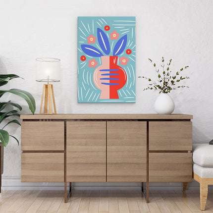 Canvas schilderij interieur Vaas met Rode Blauwe Kleuren