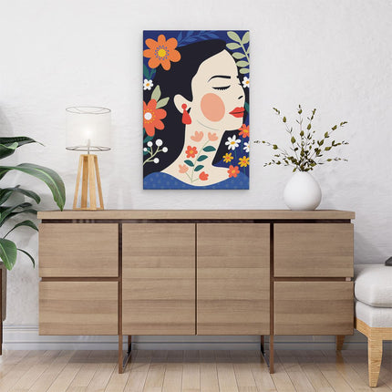 Canvas schilderij interieur Vrouw met Bloemen Abstract