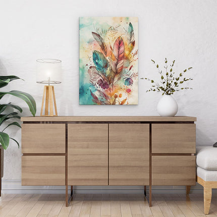 Canvas schilderij interieur Kleurrijke Veren op Olieverf