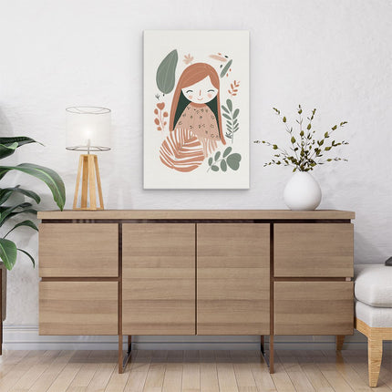 Canvas schilderij interieur Blij Meisje met Planten