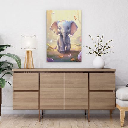 Canvas schilderij interieur Baby Olifant met Vlinders