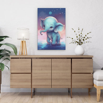 Canvas schilderij interieur Baby Olifant bij Volle Maan