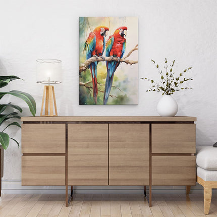 Canvas schilderij interieur Twee Papegaaien Vogels op Olieverf