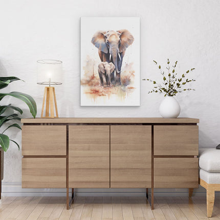 Canvas schilderij interieur Moeder en Kind Olifant