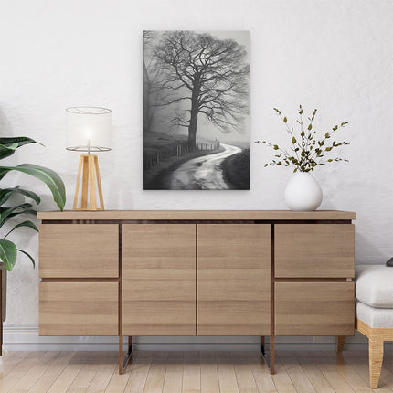 Canvas schilderij interieur Boerenlandschap weg - Zwart Wit